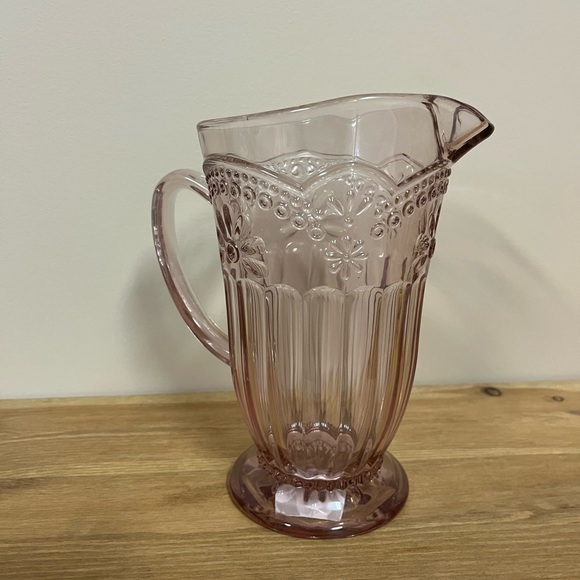 BRAND NEW - Pink Vintage-Inspired Floral Pedestal Pitcher - Picture 2 of 3